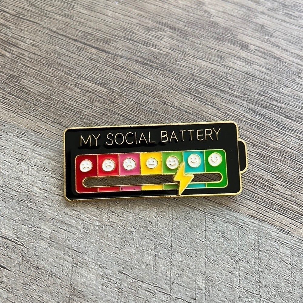 NWOT My Social Battery enamel sliding pin
